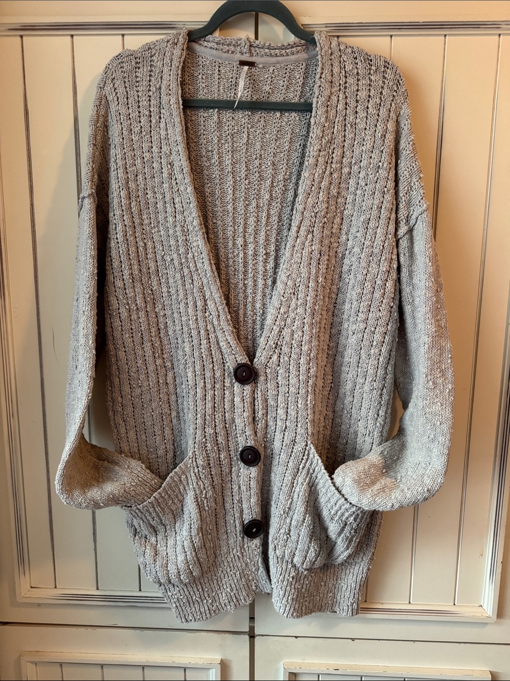Free People Chunky Ribbed Button Cardigan - Light Gray